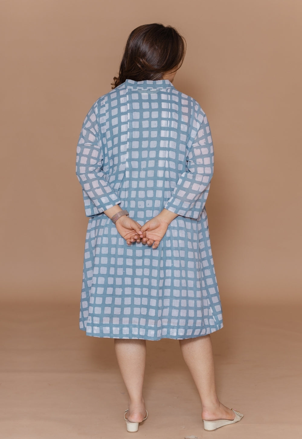 Safiya Blue Batik MulMul A Line Dress with Slip