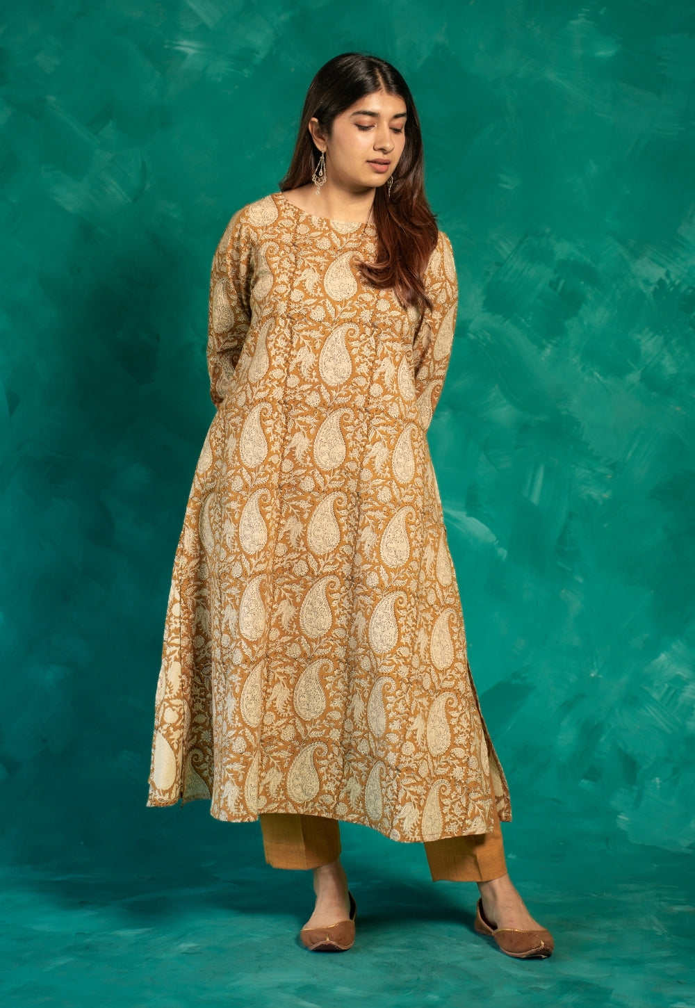 Zasha Yellow Bagru Cotton A Line Kurta