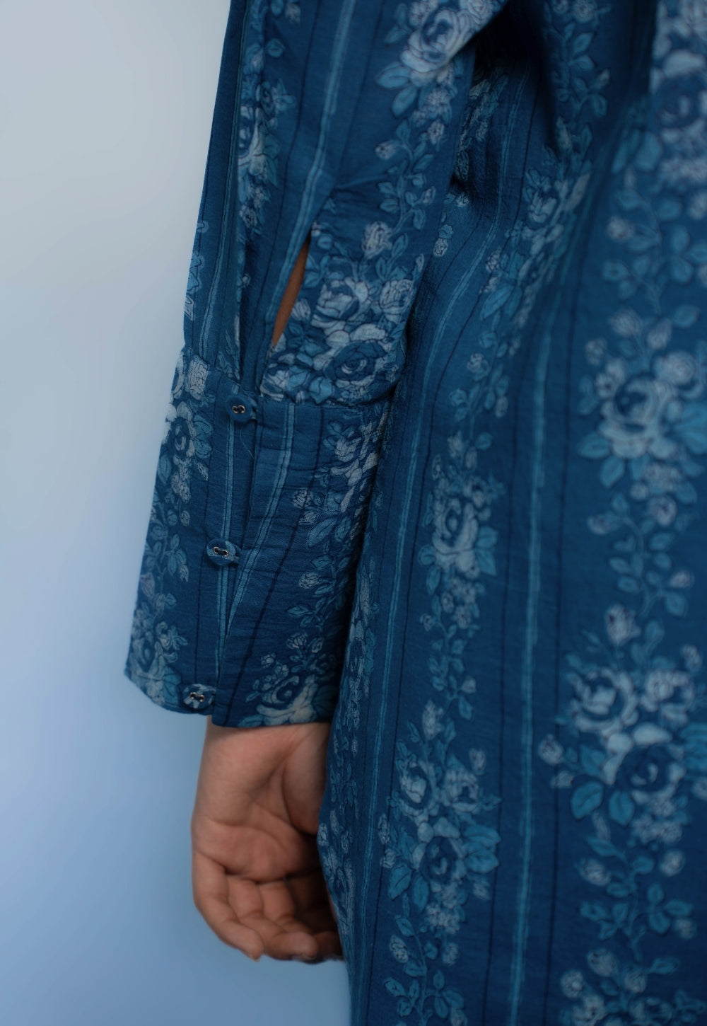 Zohal Blue Dabu Mul Cotton Straight Short Top
