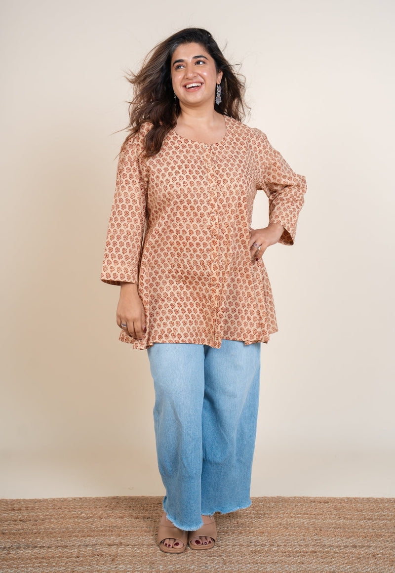 Urva White Bagru Cotton A Line Short Top