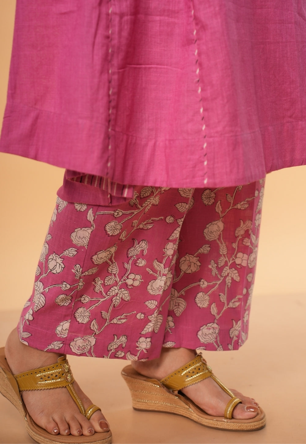 Norah Pink Dabu Slub Cotton Palazzo