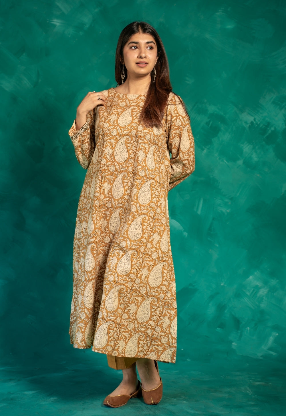 Zasha Yellow Bagru Cotton A Line Kurta