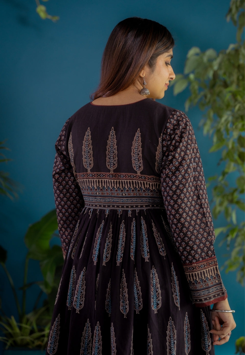 Sneha Black Ajrakh Cotton A Line Kurta