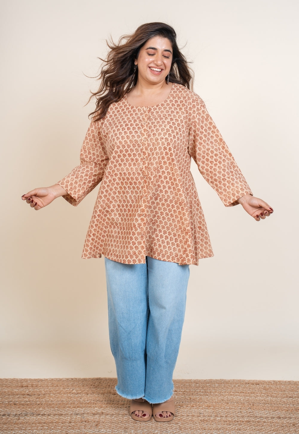 Urva White Bagru Cotton A Line Short Top