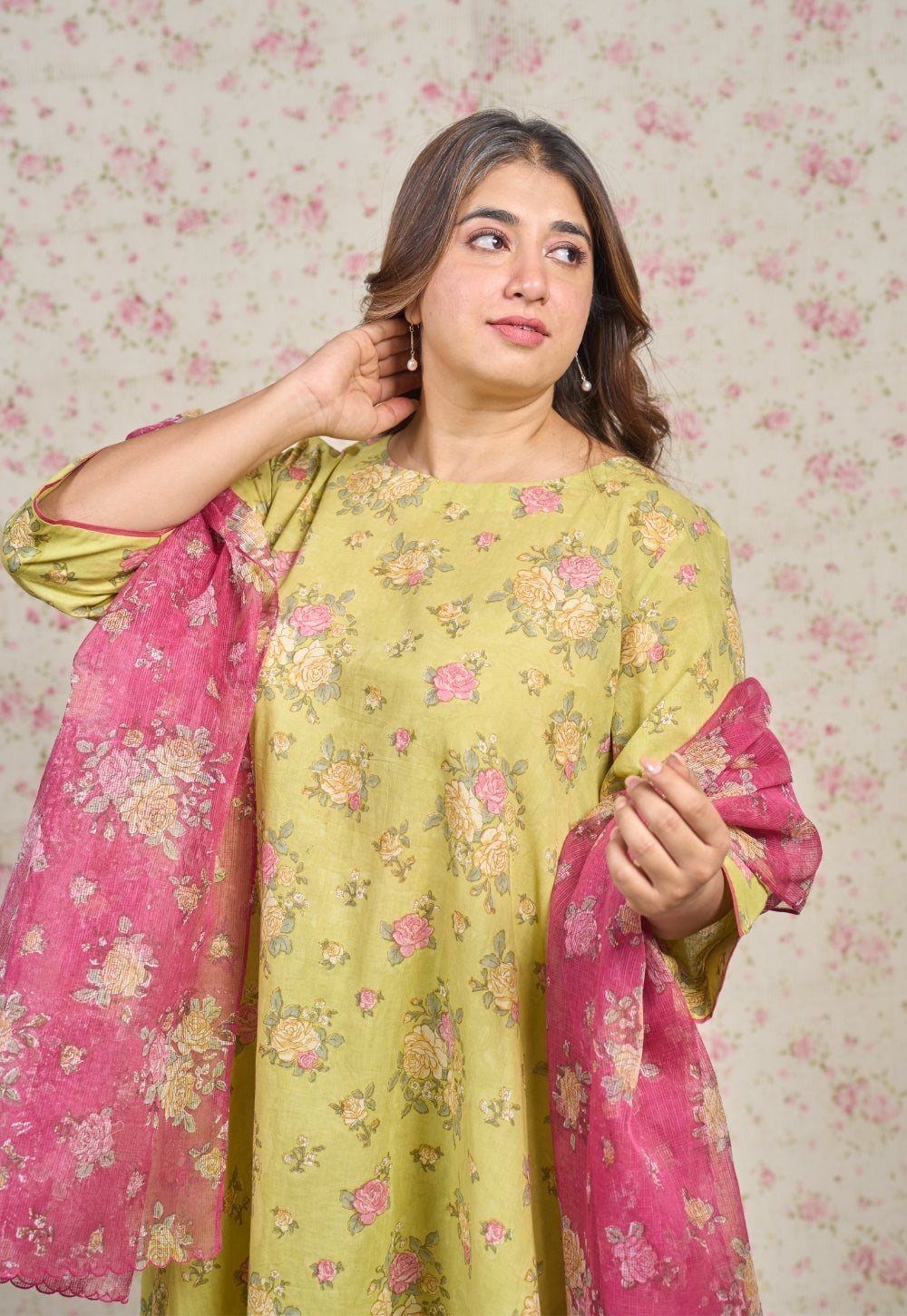 Lily Green Sanganeri Mul Cotton A Line Kurta