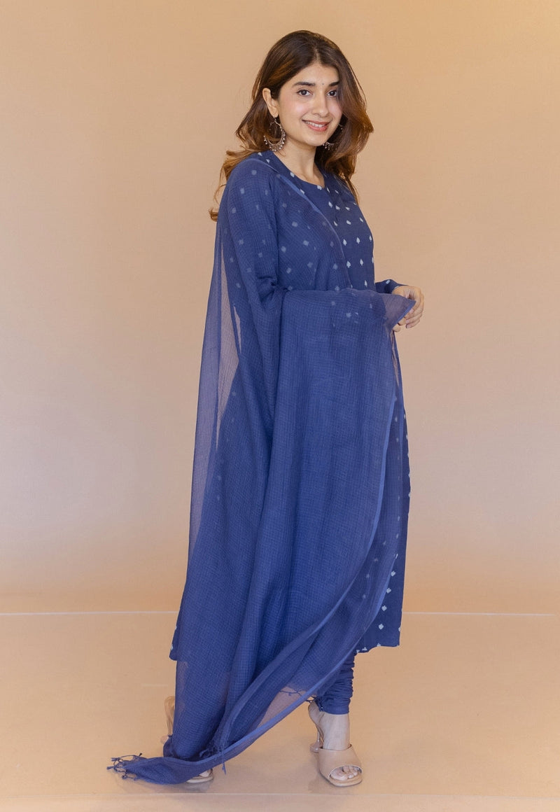 Shinat Blue Dabu Cotton Kali Kurta