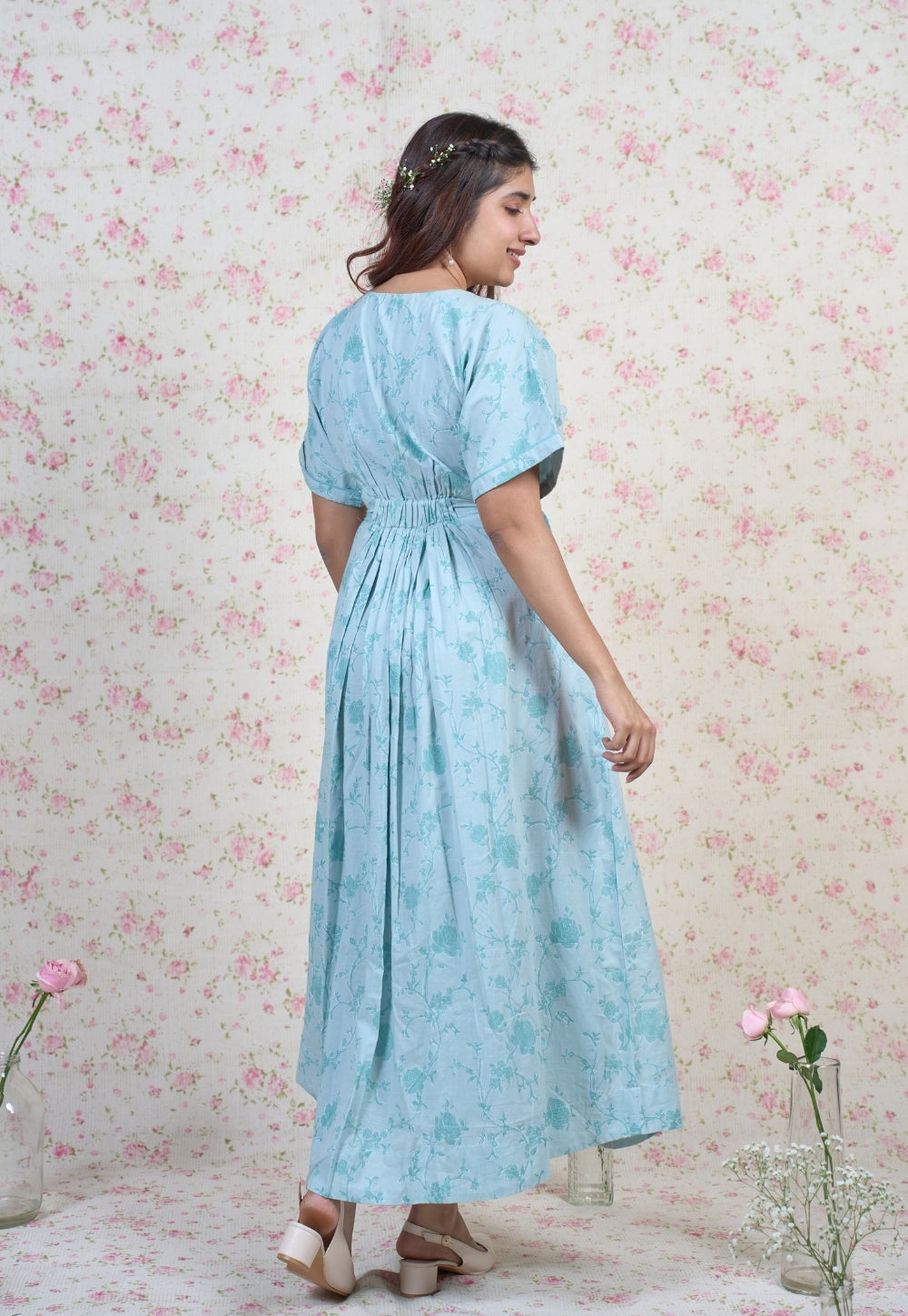 Clara Blue Sanganeri Mul Cotton A Line Dress
