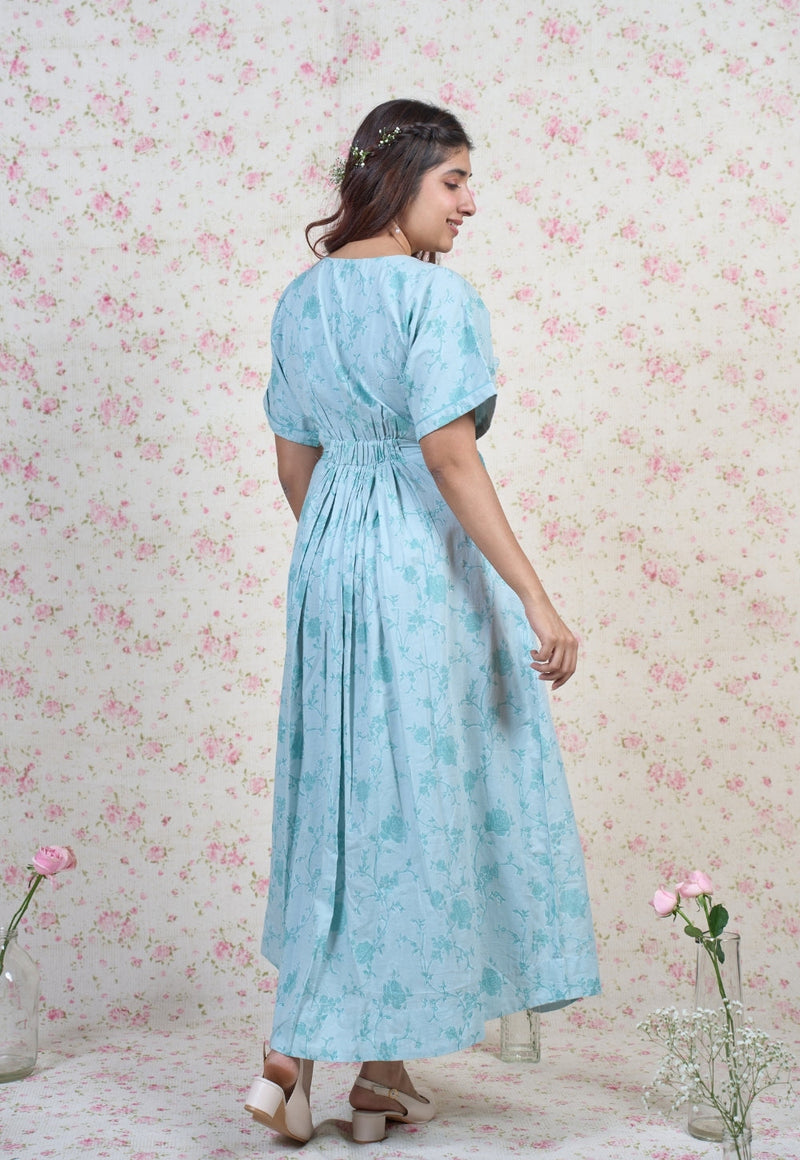 Clara Blue Sanganeri Mul Cotton A Line Dress