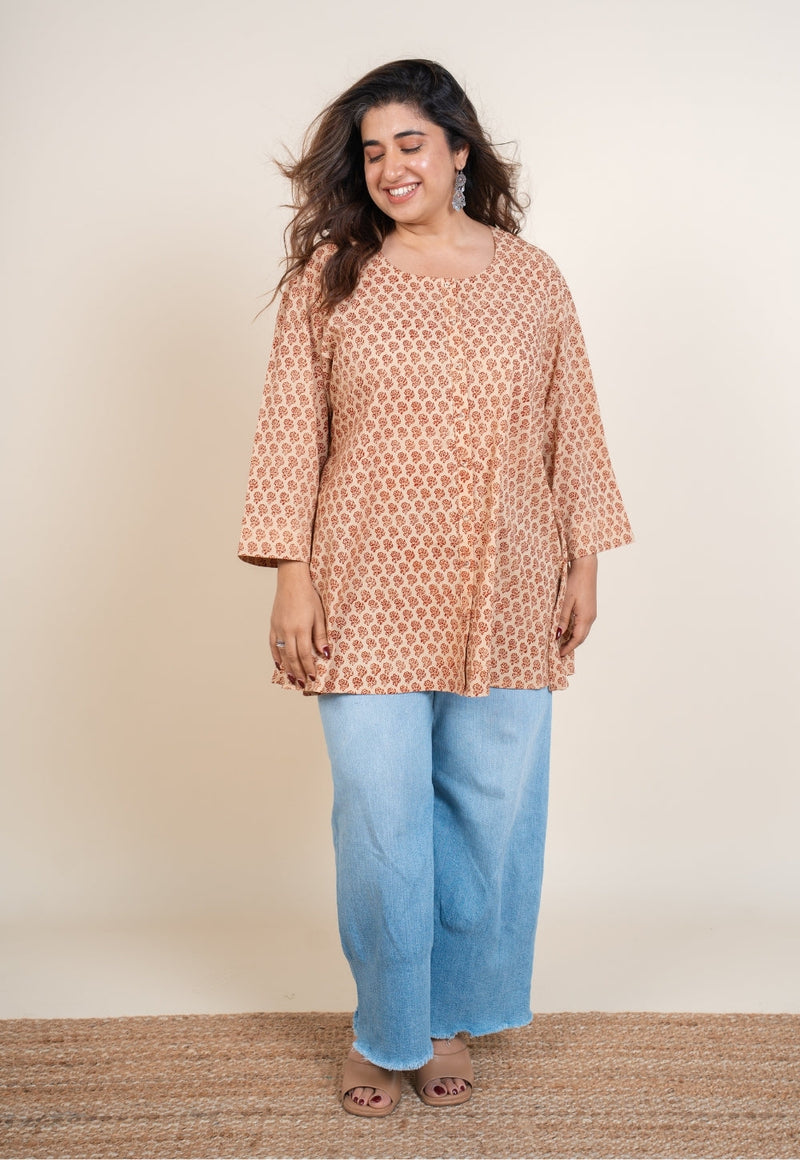 Urva White Bagru Cotton A Line Short Top