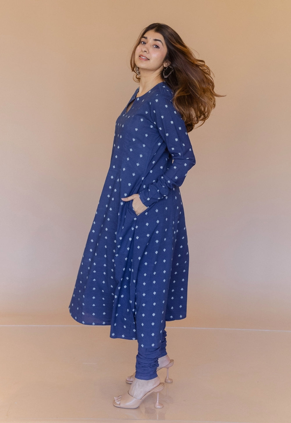 Shinat Blue Dabu Cotton Kali Kurta