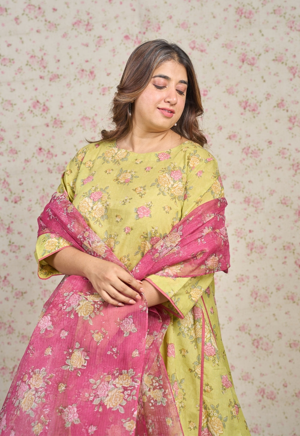 Lily Green Sanganeri Mul Cotton A Line Kurta