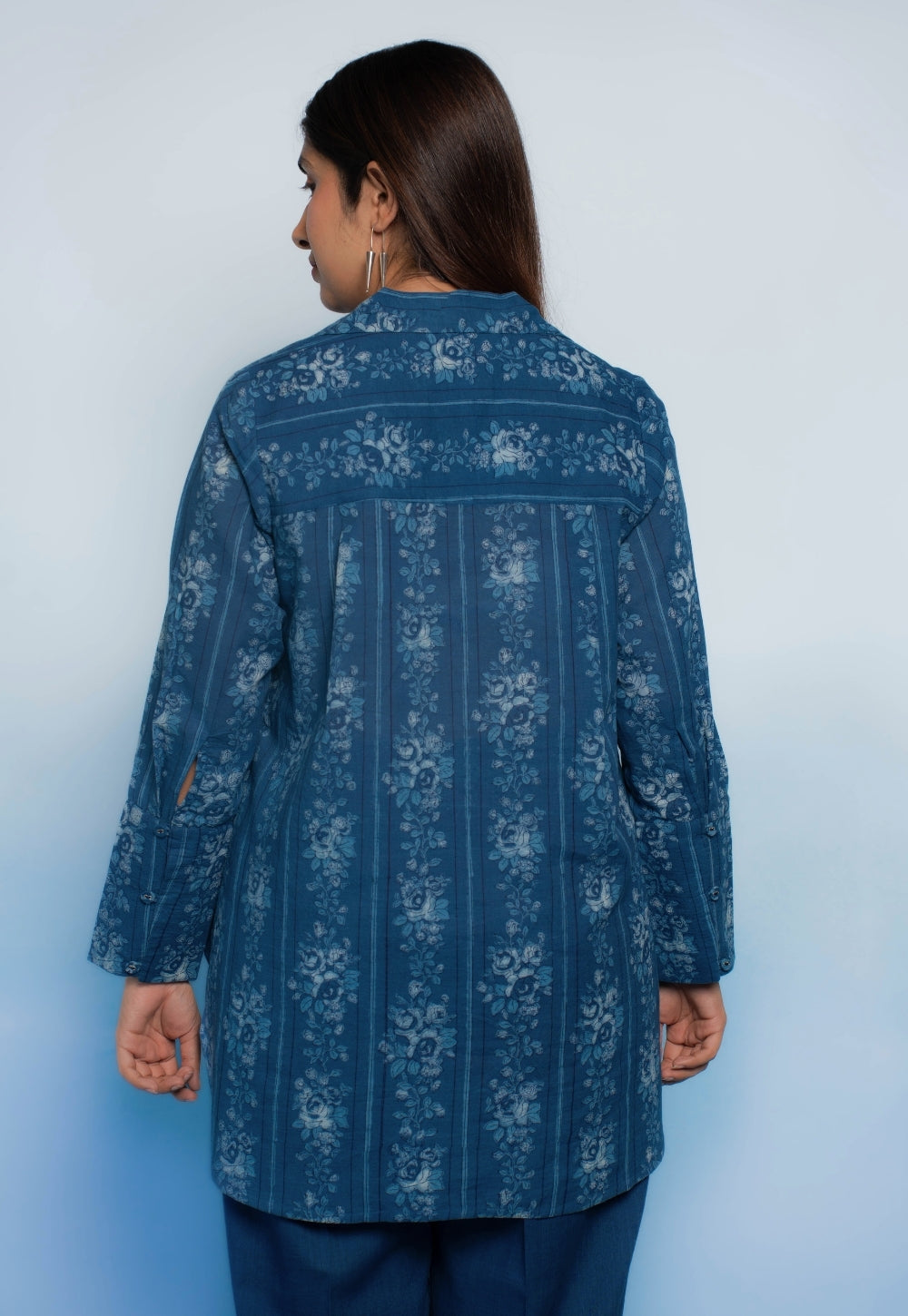 Zohal Blue Dabu Mul Cotton Straight Short Top