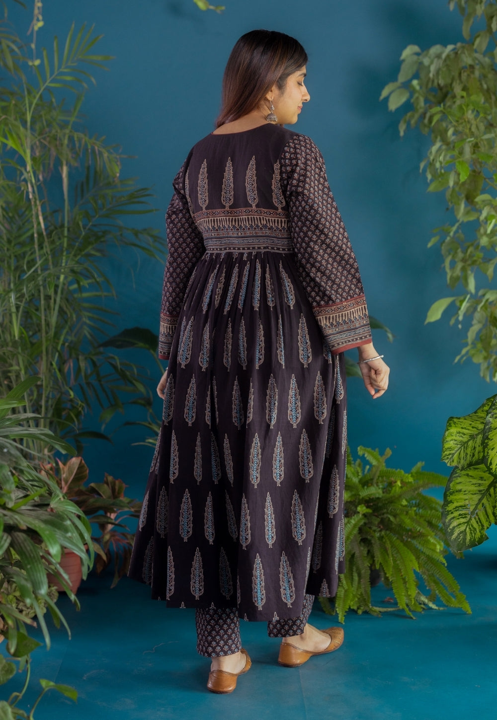 Sneha Black Ajrakh Cotton A Line Kurta