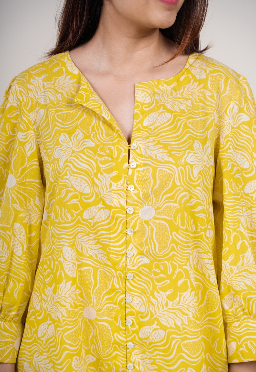 Akira Bright Yellow Printed Mul Straight Kurta