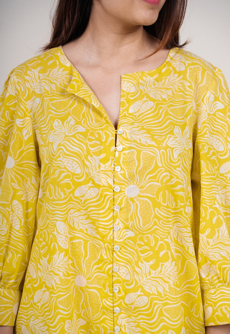 Akira Bright Yellow Printed Mul Straight Kurta