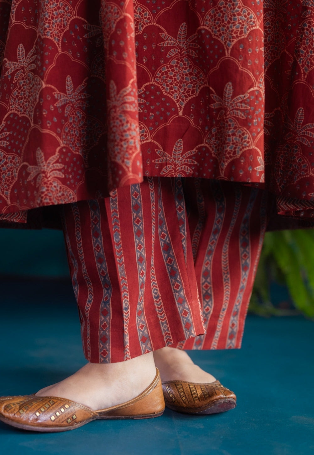 Prita Red Chevron Ajrakh Cotton Narrow Pant