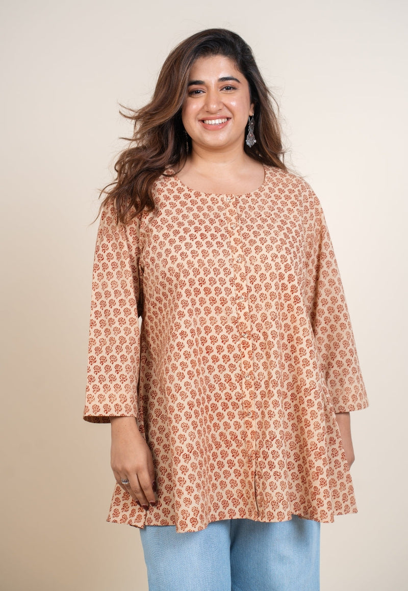 Urva White Bagru Cotton A Line Short Top