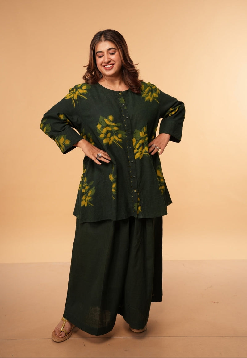 Urva Green Dabu Slub Cotton A Line Short Top