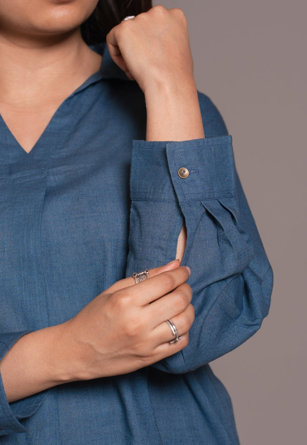 Blue Solid Slub Cotton Straight Short Top - DyeVerse