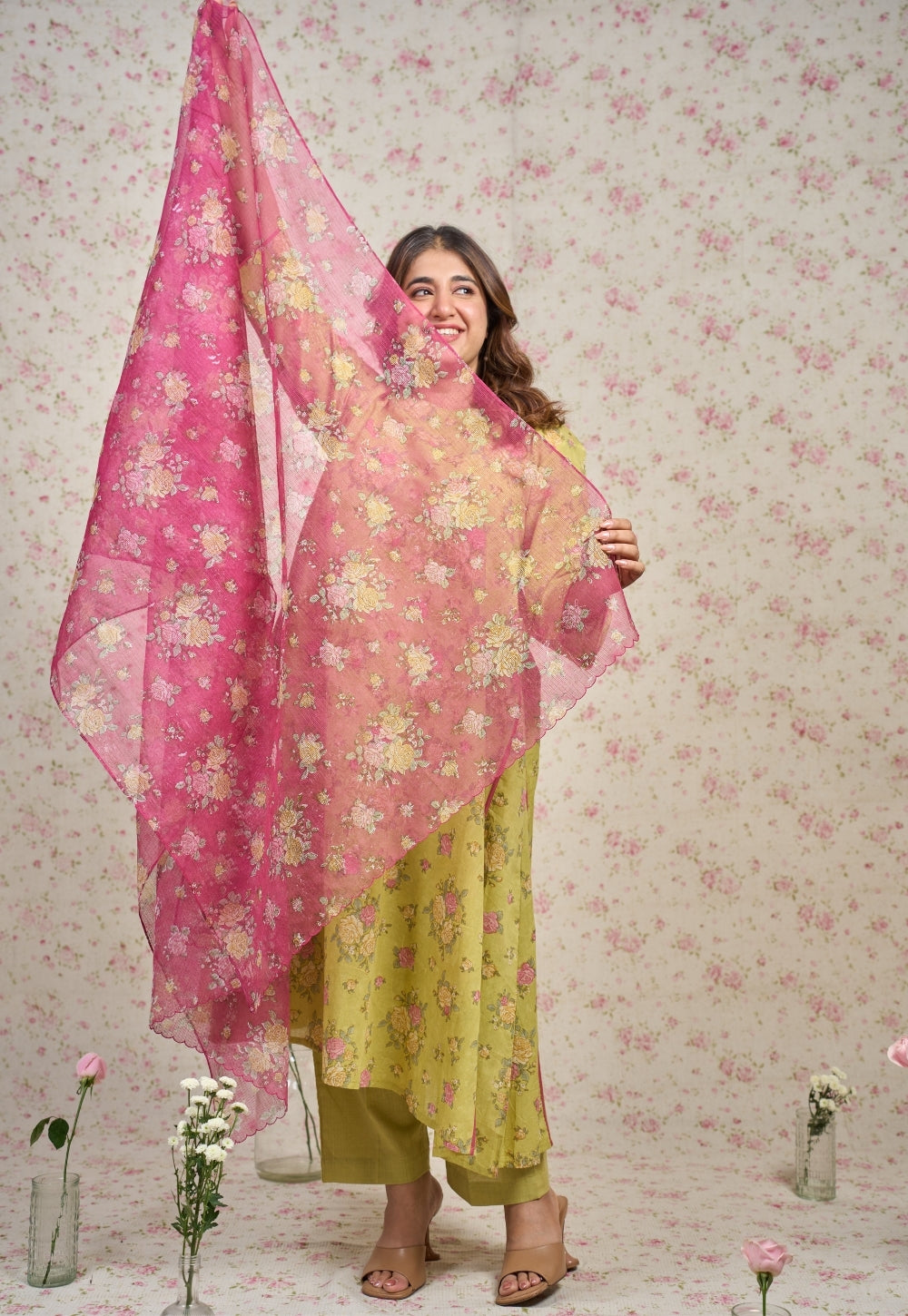 Lily Green Sanganeri Mul Cotton A Line Kurta