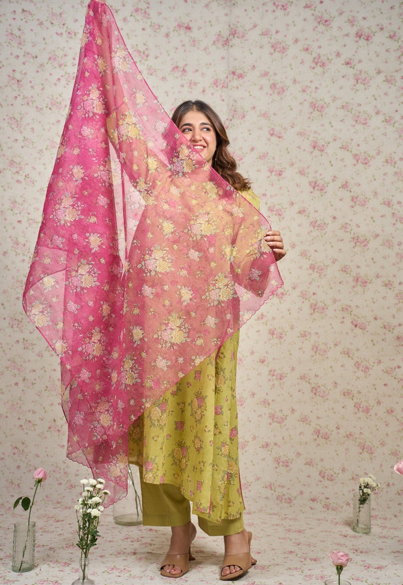 Lily Green Sanganeri Mul Cotton A Line Kurta
