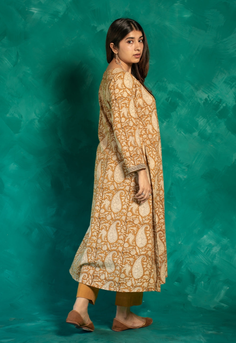 Zasha Yellow Bagru Cotton A Line Kurta