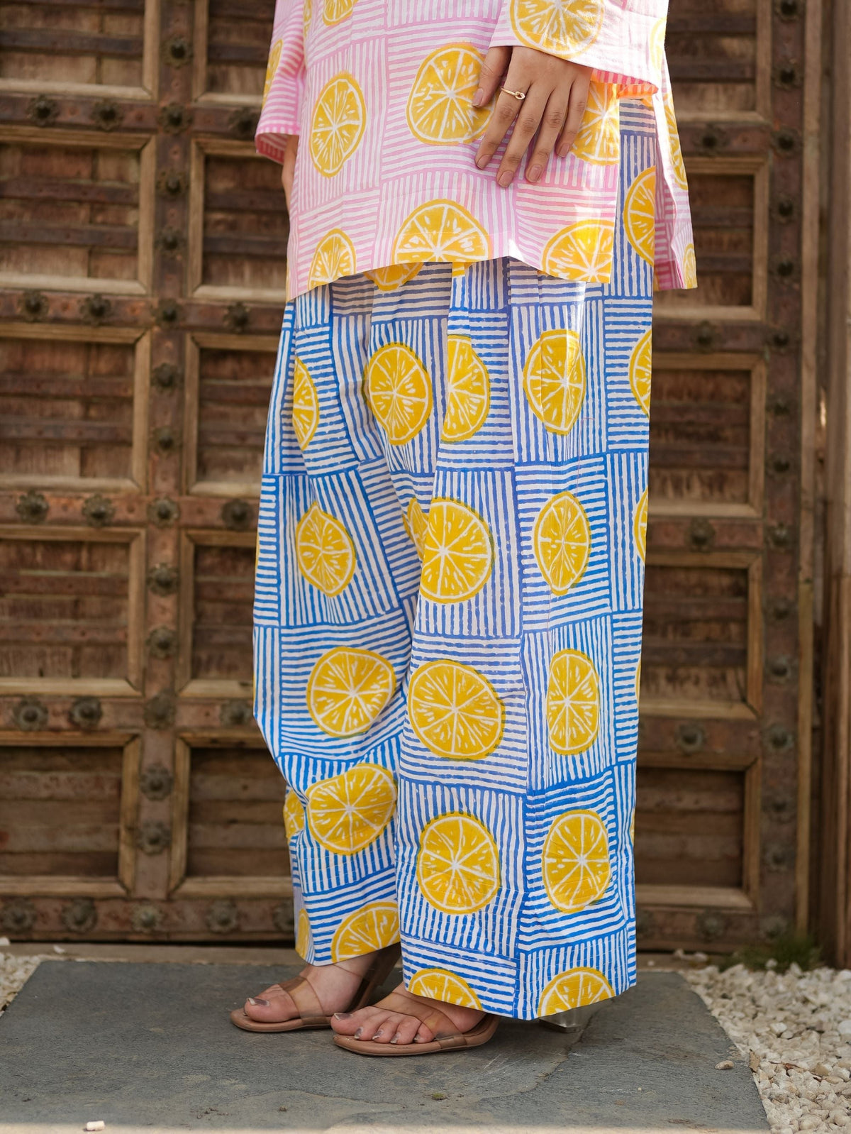 Summer Lemon Sorbet Pink Cotton Kurta Set with Handblock Farshi Salwar