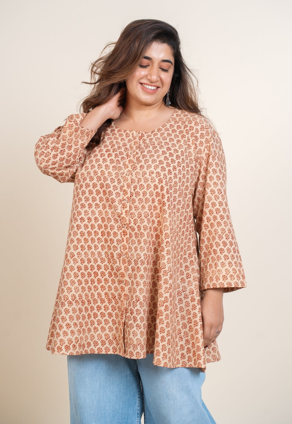 Urva White Bagru Cotton A Line Short Top