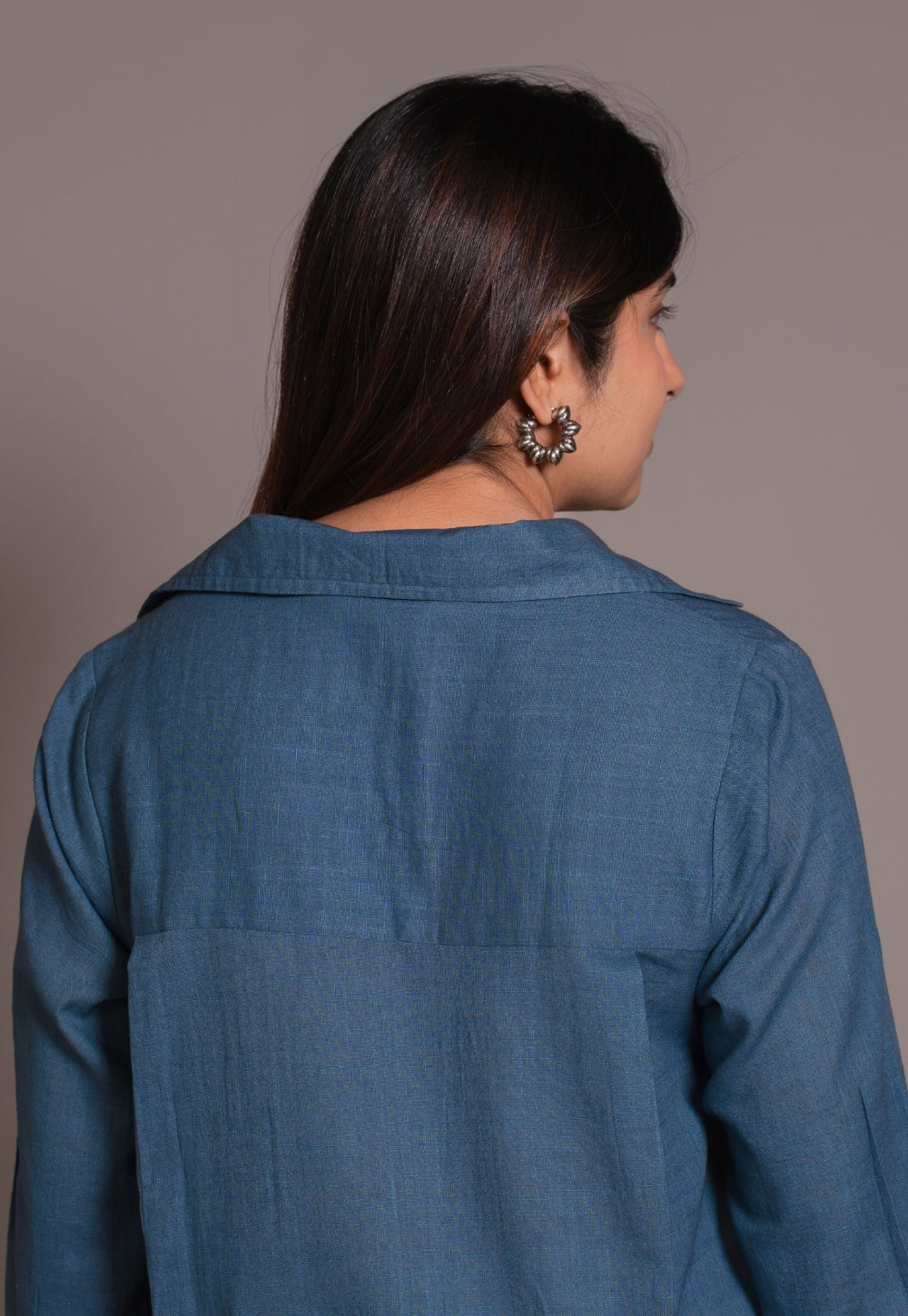 Blue Solid Slub Cotton Straight Short Top - DyeVerse
