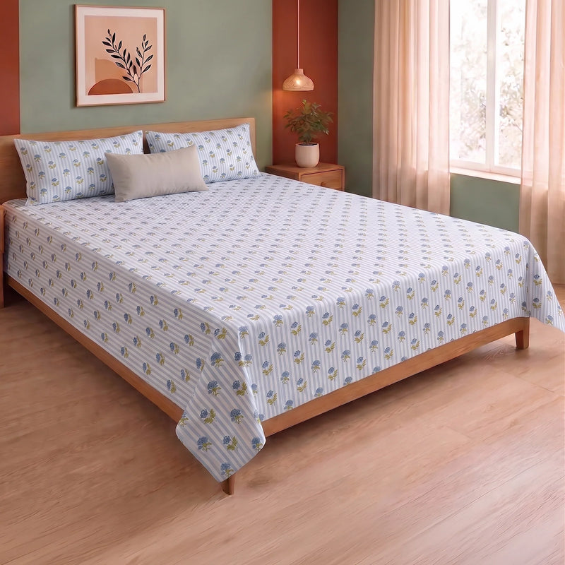 Soft Serenade - Floral Bedsheet (Blue)-9