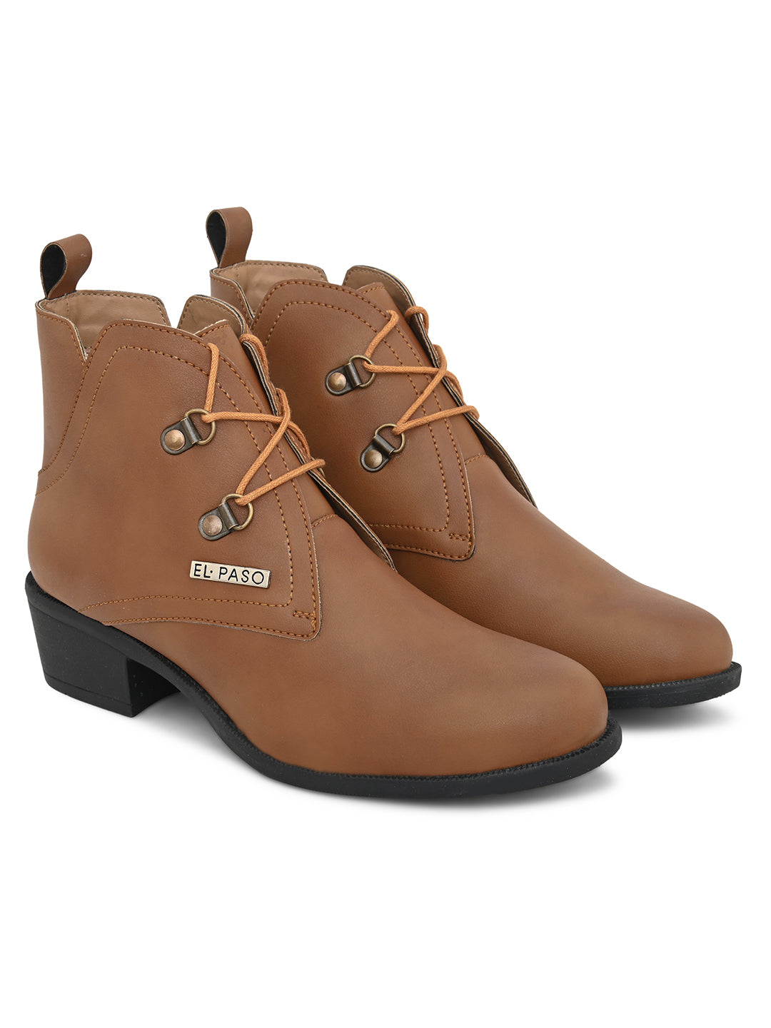 EL PASO Faux Leather Casual Lace Up Boots For Women-7