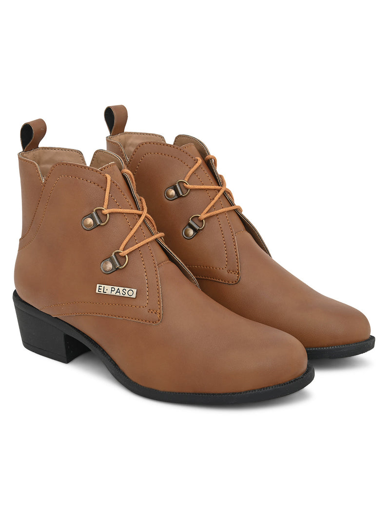 EL PASO Faux Leather Casual Lace Up Boots For Women-7