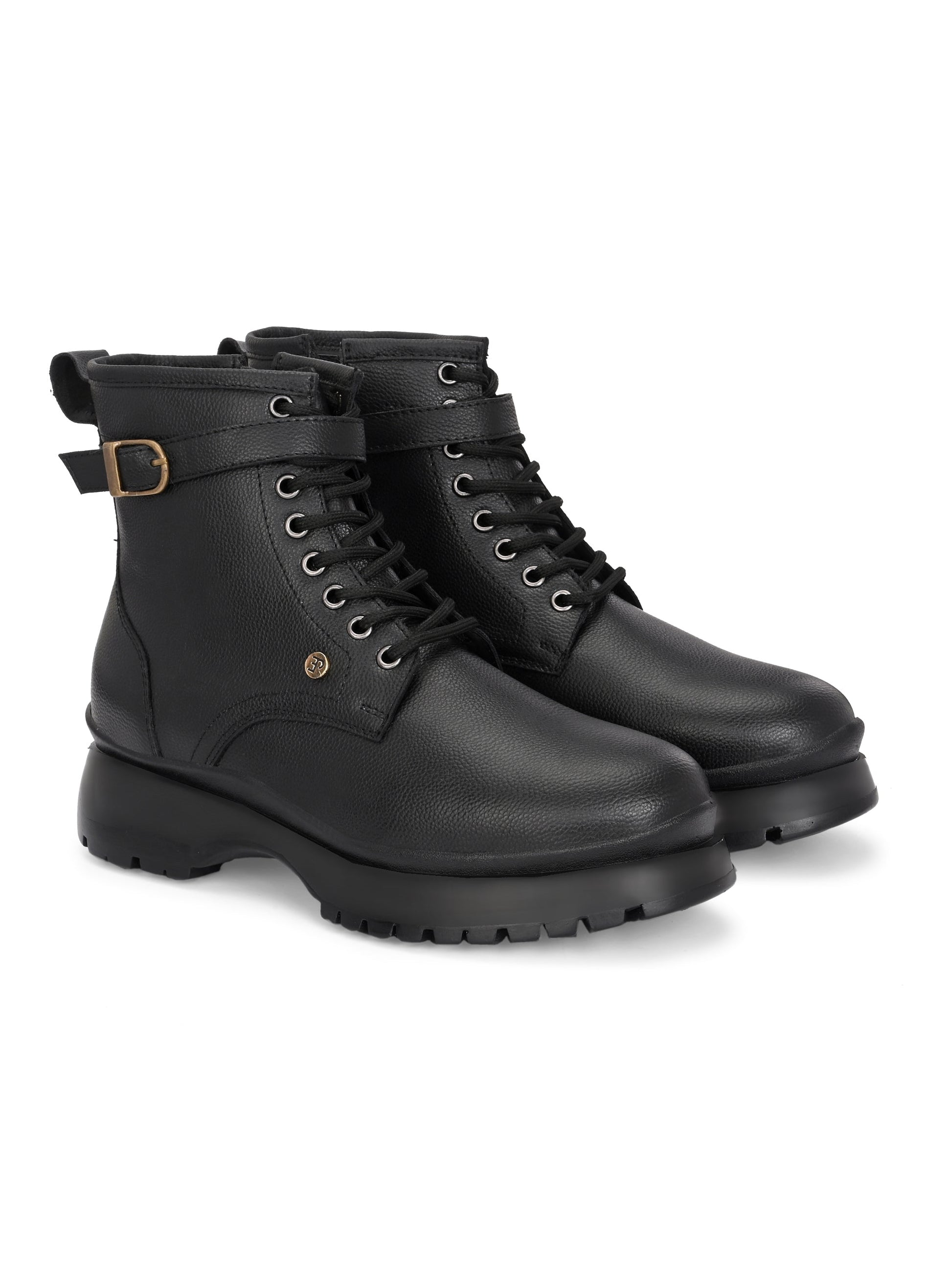 El Paso Women Black Faux Leather Casual Lace Up Boots-4