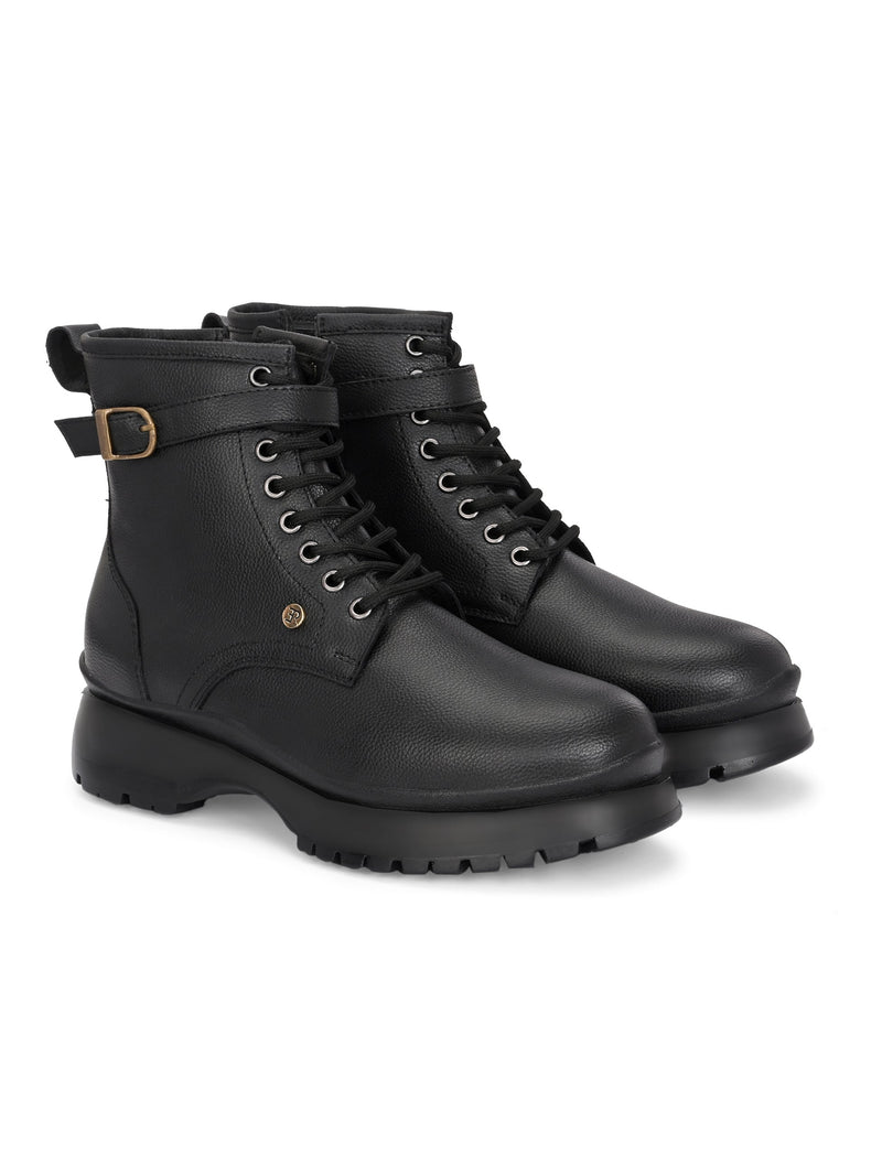 El Paso Women Black Faux Leather Casual Lace Up Boots-4