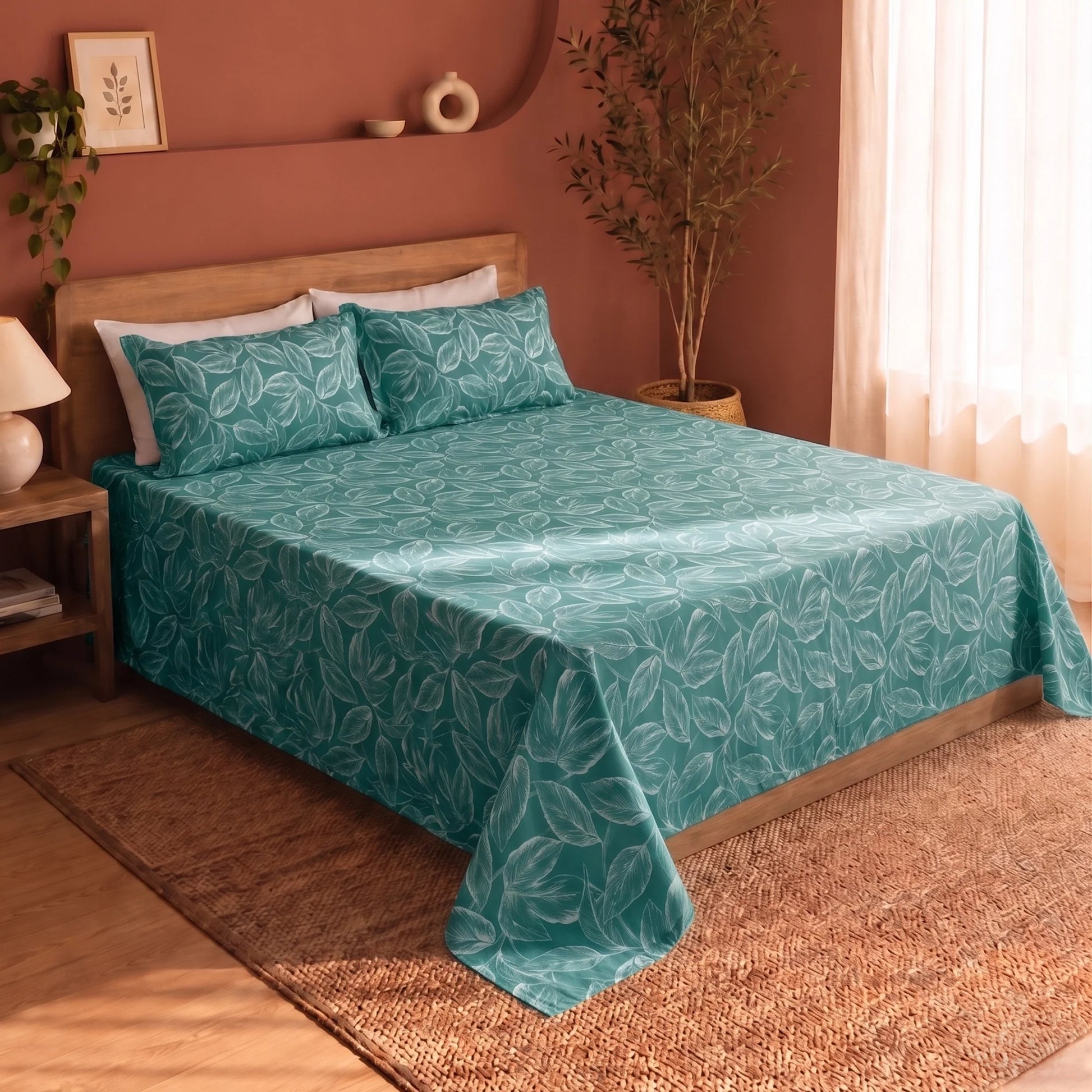 Imprimer Lilac - Leaf Printed Bedsheet (Aqua Blue)-7
