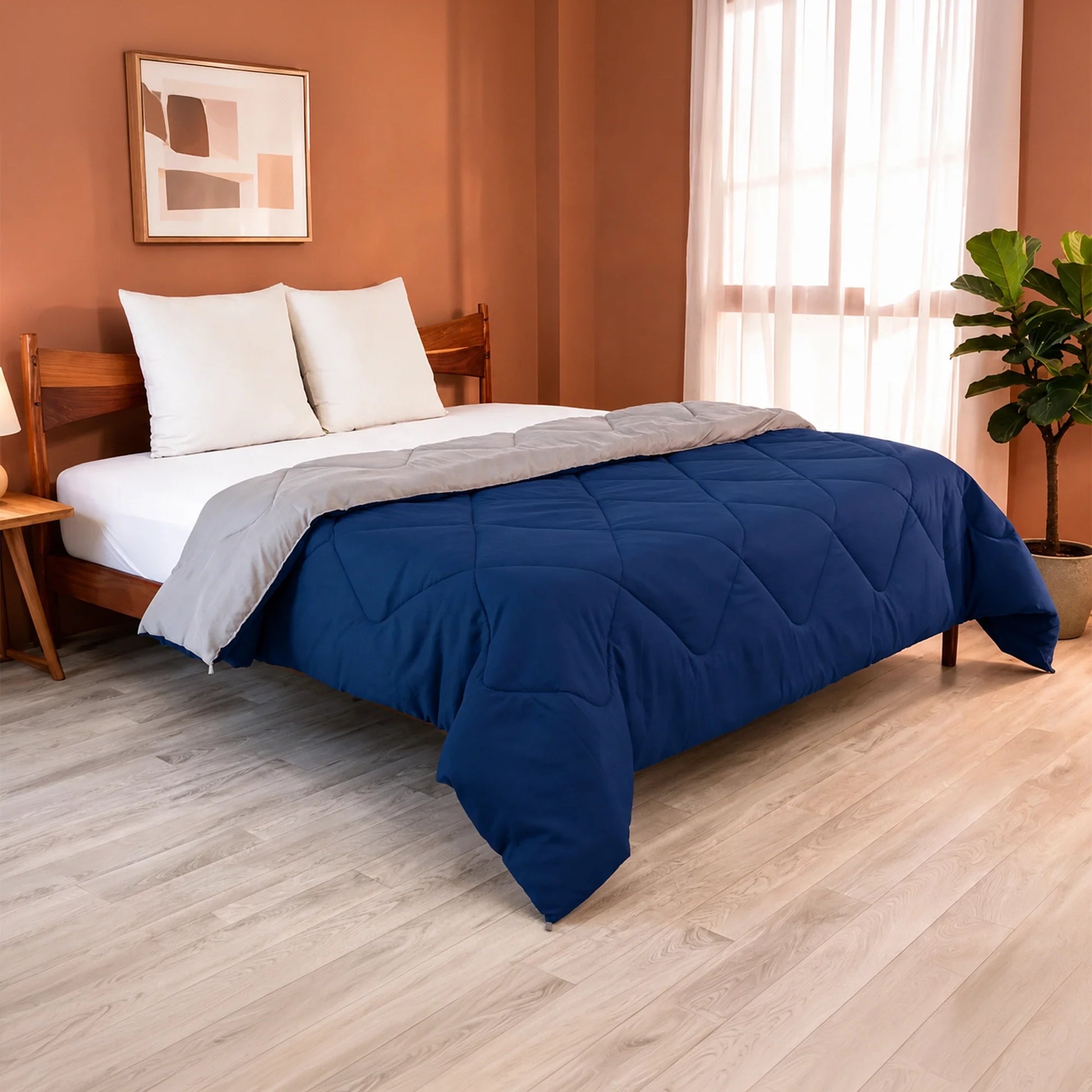 Fort - Box Stitch Duvet Comforter (Dark Blue & Light Grey)-7