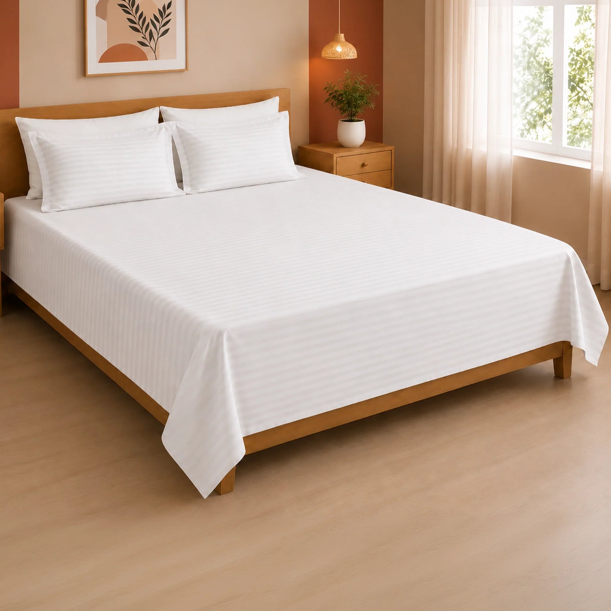 Breton Nap - Satin Stripes Bedsheet (White)-7
