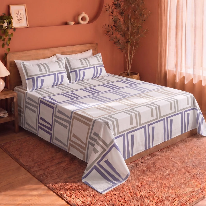 Imprimer Modern Maze - Printed Bedsheet (Multicolor)-7