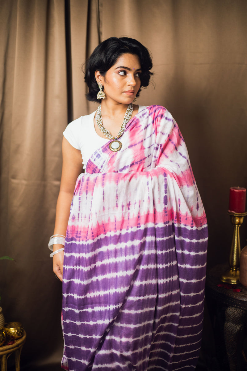 Cotton Mul Tie Dye Saree Berry Bloom-7