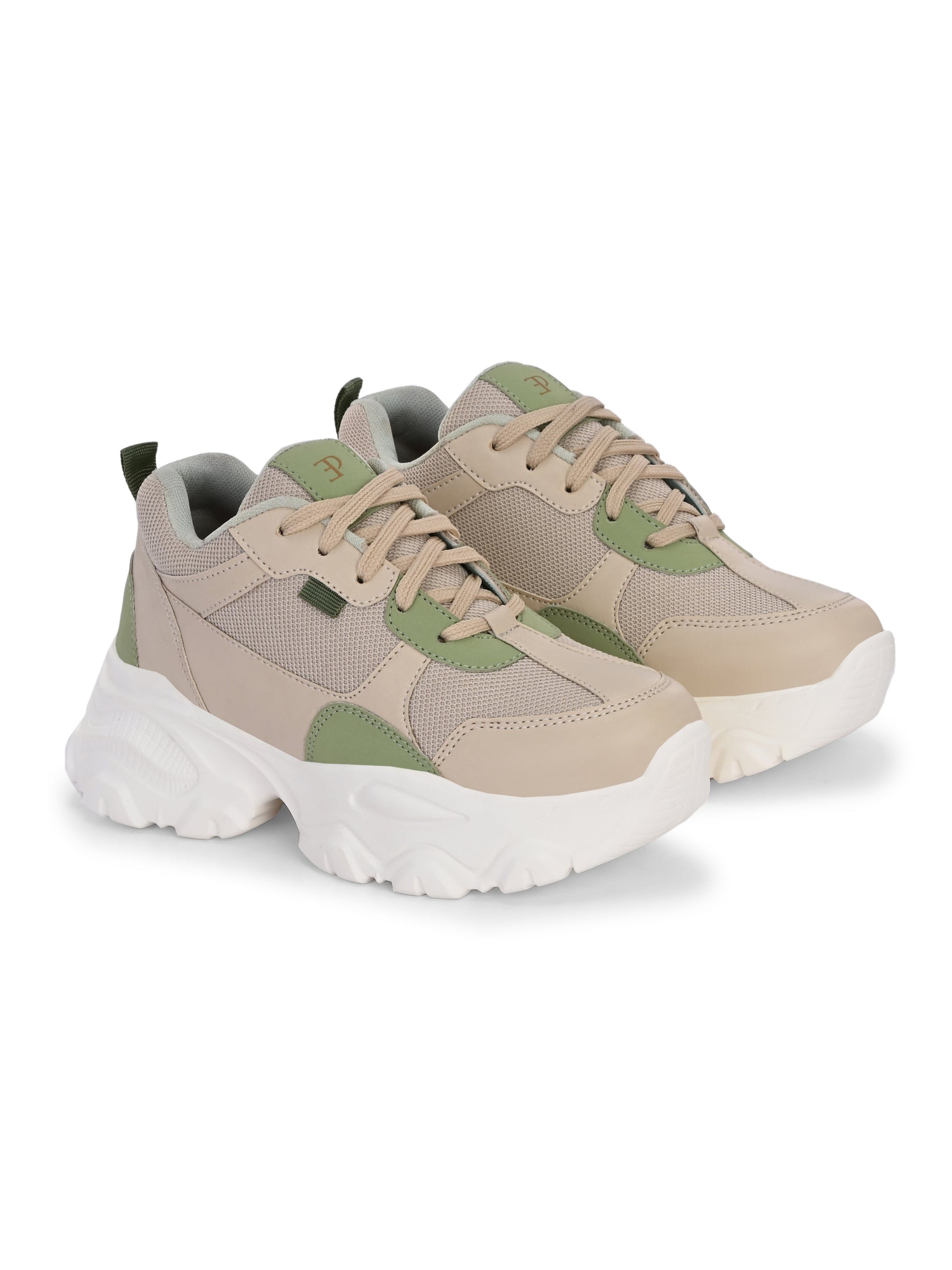 EL PASO Women Beige Faux Leather Casual Lace Up Sneakers-7