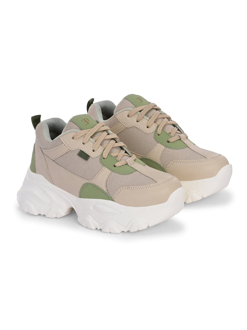 EL PASO Women Beige Faux Leather Casual Lace Up Sneakers-7
