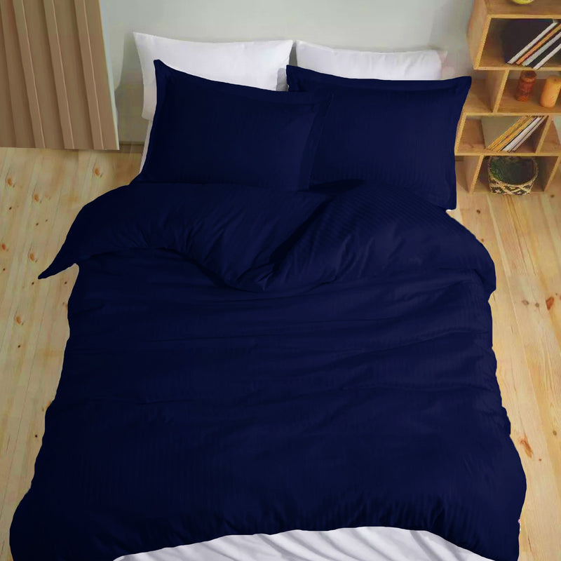 Breton Mellow - Satin Striped Duvet Cover (Navy Blue)-8