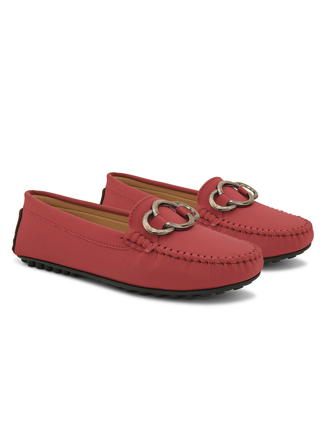 Women Solid Loafers With Metal Detailing-5