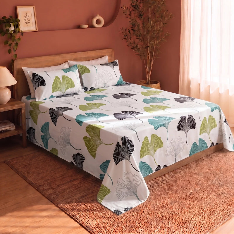 Imprimer Ginkyo - Floral Printed Bedsheet (Blue & Green)-7