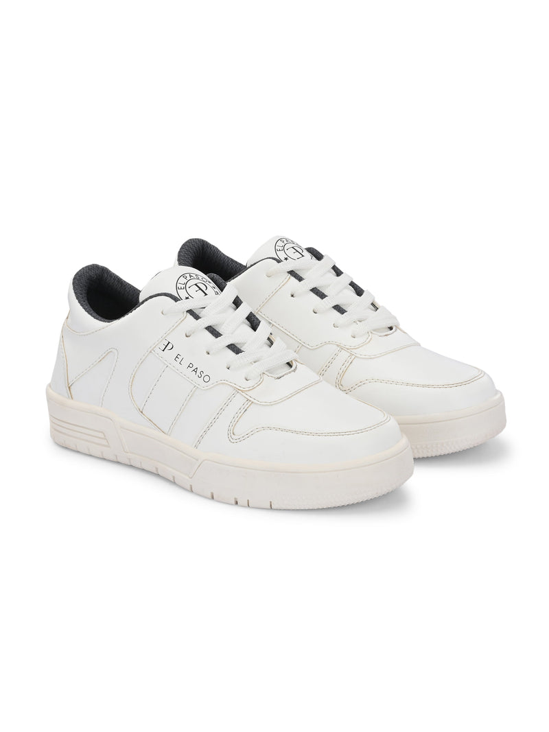 White Lace-Up Platform Heel Sneakers 