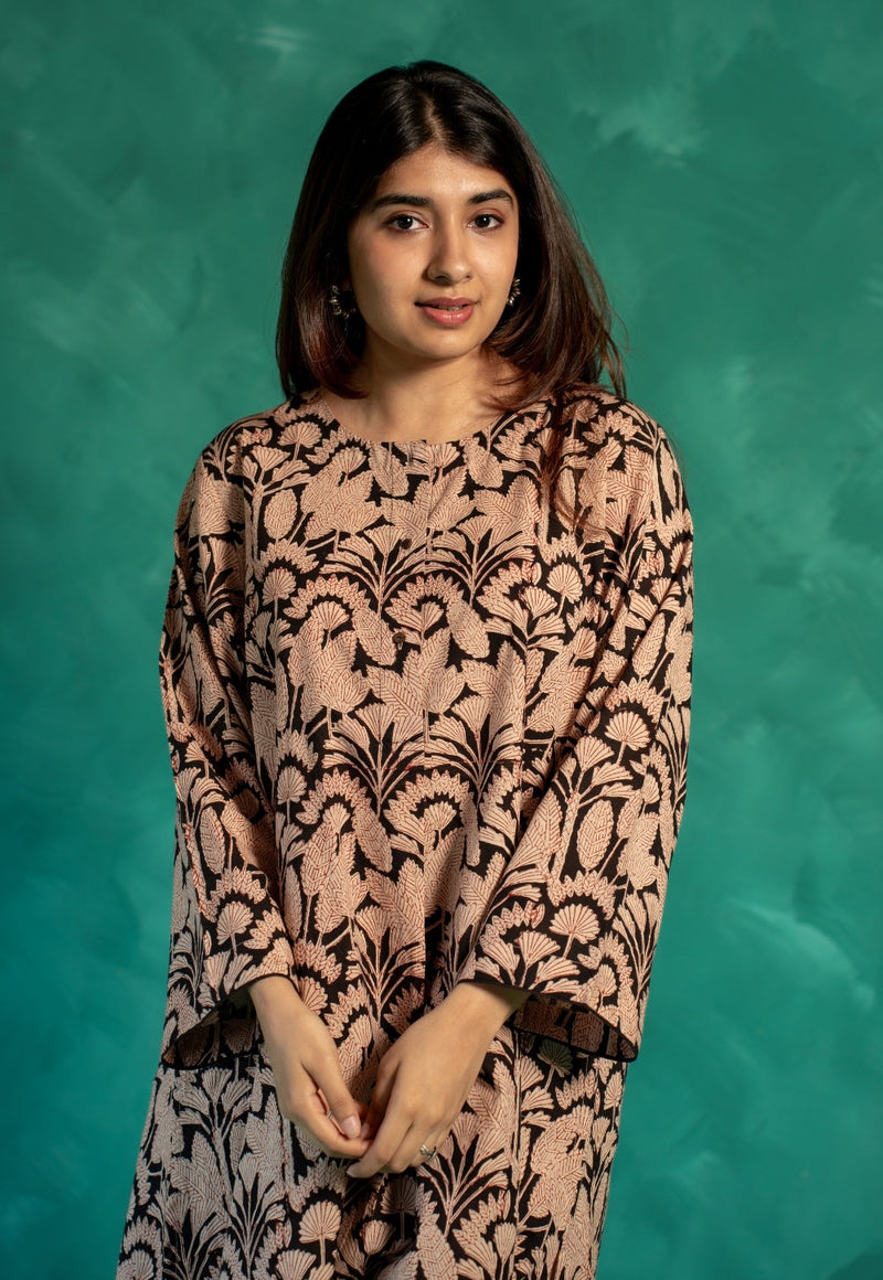 Kaaya Black Bagru Cotton Straight Co-Ord Set