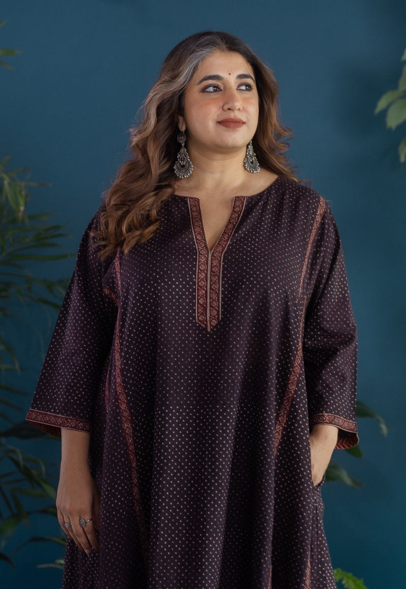 Lysa Black Ajrakh Cotton Jhabbha Kali Kurta