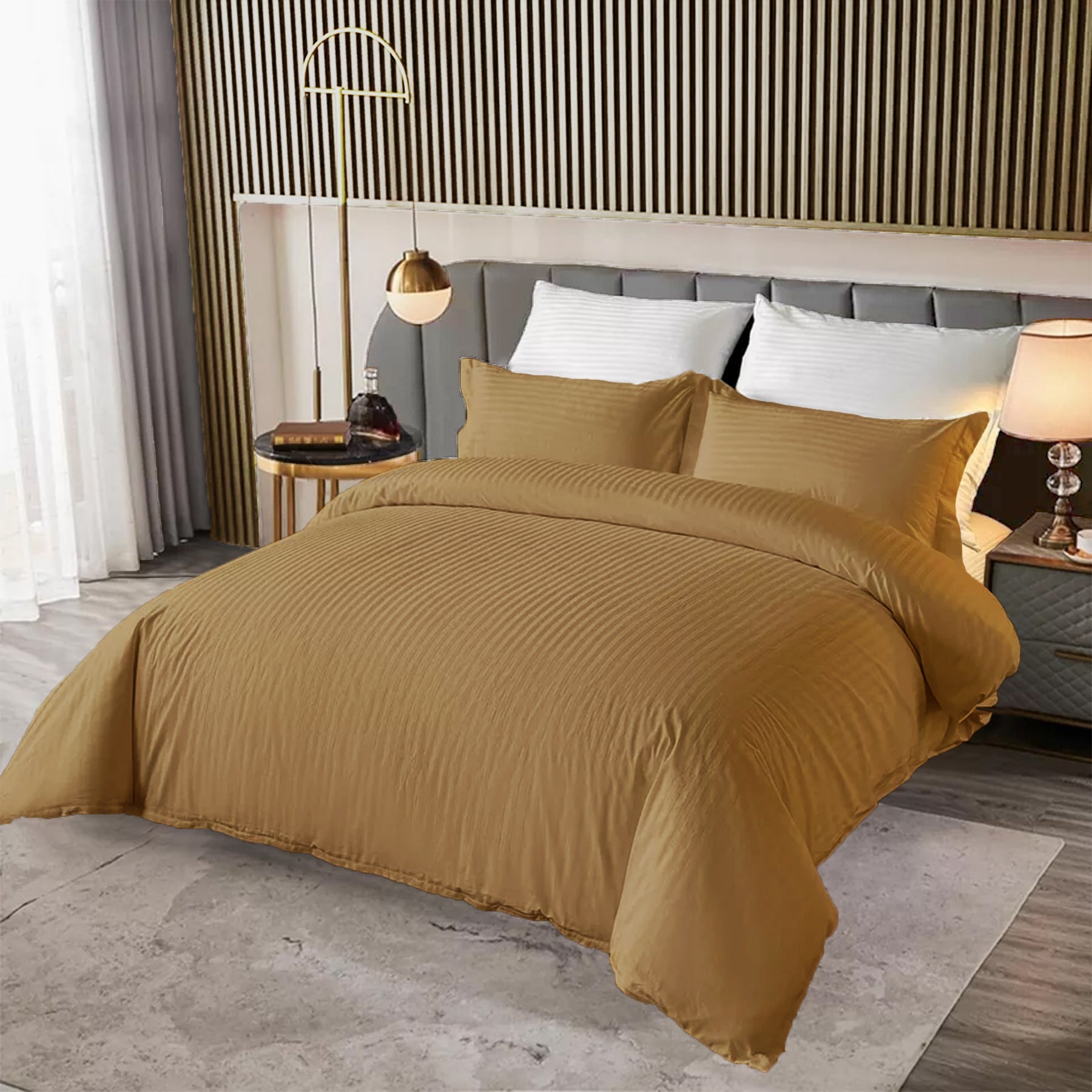Breton Mellow - Satin Stripe Duvet Cover (Taupe)-7