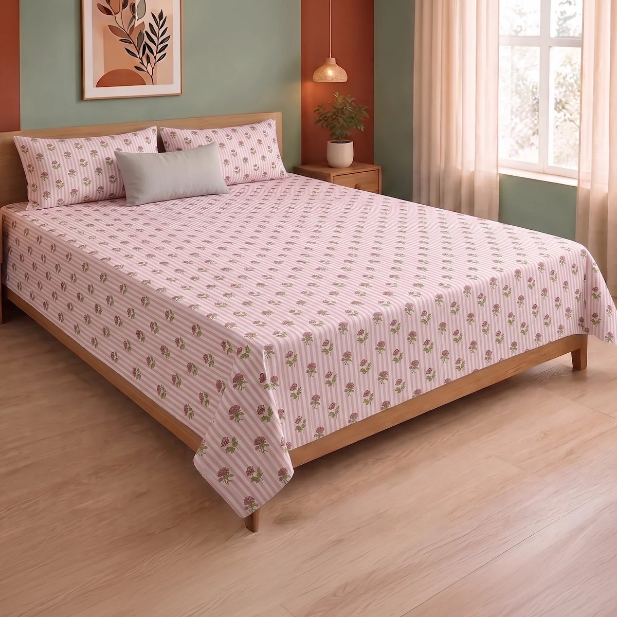 Soft Serenade - Floral Bedsheet (Peach)-7