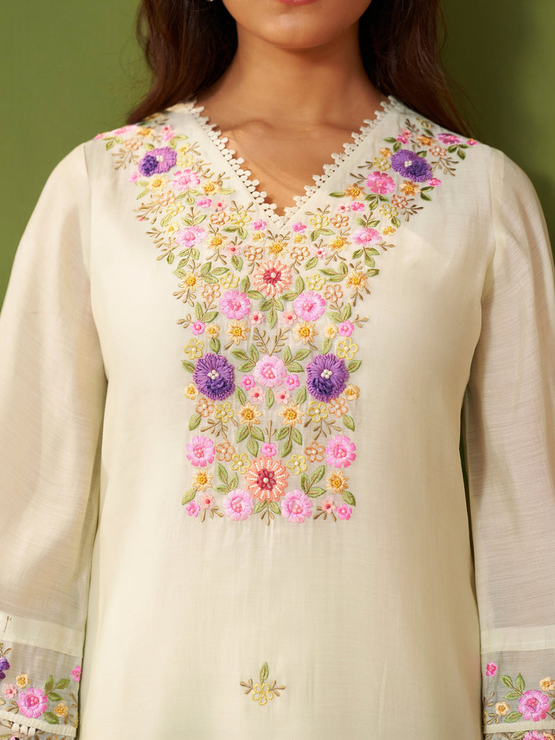 Komal White Mul Chanderi Suit Set